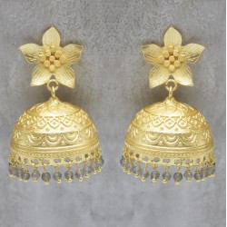 Brass Gold Plated Labradorite Gemstone Jhumki Stud Earrings- A1E-5899