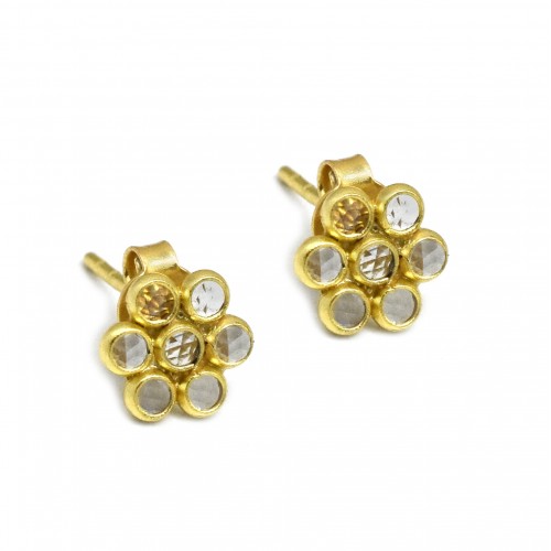 925 Sterling Silver Gold Plated Polki Gemstone Stud Earrings- A1E-5900
