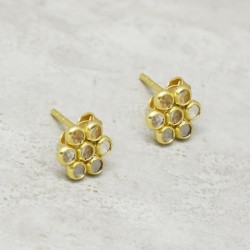 925 Sterling Silver Gold Plated Polki Gemstone Stud Earrings- A1E-5900