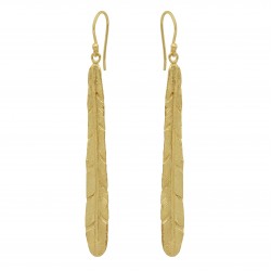 Brass Gold Plated Feather Metal Dangle Earrings- A1E-5939