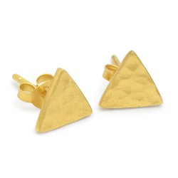 925 Sterling Silver Gold Plated Hammered Triangle Stud Earrings- A1E-5941