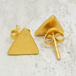 925 Sterling Silver Gold Plated Hammered Triangle Stud Earrings- A1E-5941