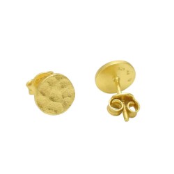 Brass Gold Plated Round Hammered Metal Stud Earrings- A1E-5946