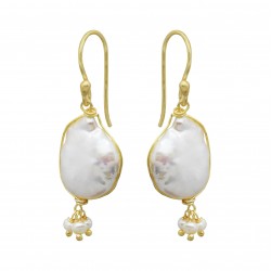 925 Sterling Silver Gold Plated Pearl Gemstone Dangle Earrings- A1E-5957