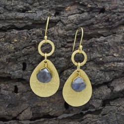 925 Sterling Silver Gold Plated Labradorite Gemstone Dangle Earrings- A1E-600