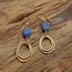 925 Sterling Silver Gold Plated Lapis Lazuli Gemstone Dangle Earrings- A1E-601