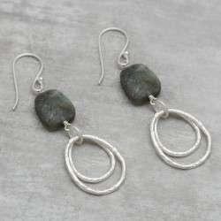 Brass Silver Plated Labradorite Gemstone Dangle Earrings- A1E-601