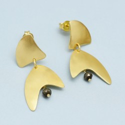 Brass Gold Plated Pyrite Gemstone Stud Earrings- A1E-663