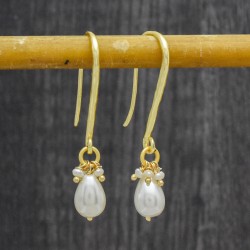 Brass Gold Plated Pearl Gemstone Dangle Earrings- A1E-705