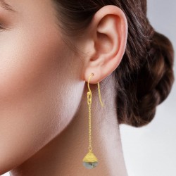 Brass Gold Plated Labradorite Gemstone Dangle Earrings- A1E-754