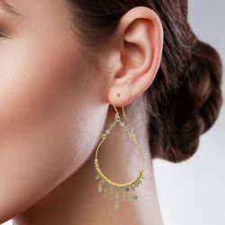 Brass Gold Plated Labradorite Gemstone Dangle Earrings- A1E-8016