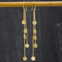 Brass Gold Plated Hammered Metal Disc Dangle Earrings- A1E-8034