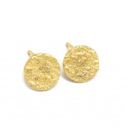 Brass Gold Plated Round Hammered Stud Earrings- A1E-8062
