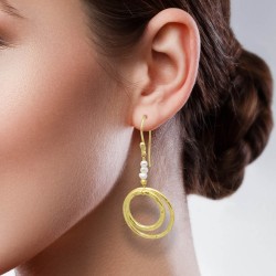 Brass Gold Plated Pearl Gemstone Dangle Earrings- A1E-8101