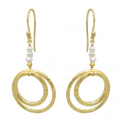 Brass Gold Plated Pearl Gemstone Dangle Earrings- A1E-8101