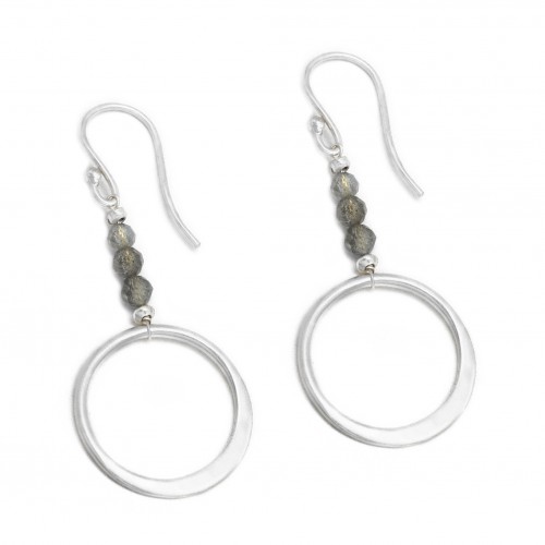 925 Sterling Silver Silver Plated Labradorite Gemstone Dangle Earrings- A1E-8105