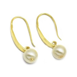 Brass Gold Plated Labradorite, Pearl Gemstone Dangle Earrings- A1E-8129