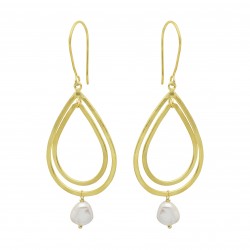 925 Sterling Silver Gold Plated Pearl Gemstone Dangle Earrings- A1E-8132