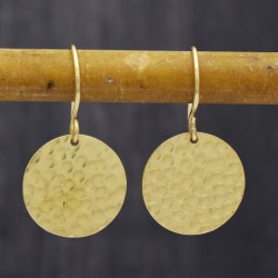 925 Sterling Silver Gold, Silver Plated Round Hammered Disc Metal Dangle Earrings- A1E-8155
