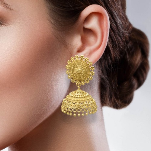 Brass Gold Plated Metal Jhumki Earrings- A1E-8165