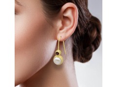 925 Sterling Silver Gold Plated Garnet, Pearl Gemstone Dangle Earrings- A1E-8236