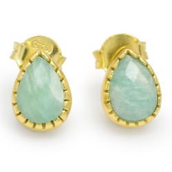 925 Sterling Silver Gold Plated Amazonite Gemstone Stud Earrings- A1E-8274