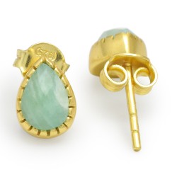 925 Sterling Silver Gold Plated Amazonite Gemstone Stud Earrings- A1E-8274