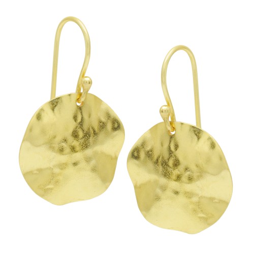 Brass Gold Plated Round Hammered Metal Dangle Earrings- A1E-8277