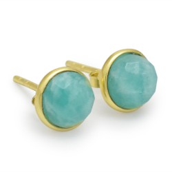 925 Sterling Silver Gold, Silver Plated Amazonite Gemstone Stud Earrings- A1E-9278