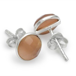 925 Sterling Silver Silver Plated Peach Moon Stone Stud Earrings- A1E-8278