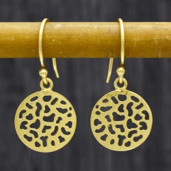 925 Sterling Silver Gold Plated Round Metal Dangle Earrings- A1E-8280