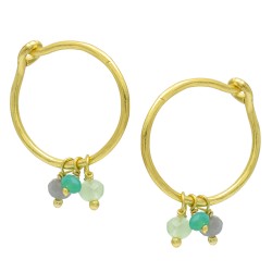 925 Sterling Silver Gold Plated Multi Chalcedony Gemstone Beads Hoop Earrings- A1E-8287