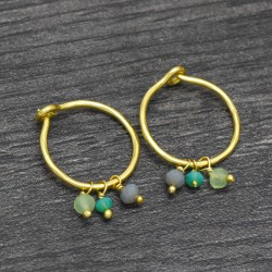 925 Sterling Silver Gold Plated Multi Chalcedony Gemstone Beads Hoop Earrings- A1E-8287