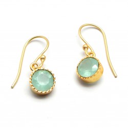 Brass Gold Plated Aqua Chalcedony Gemstone Dangle Earrings- A1E-830