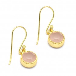 925 Sterling Silver Gold Plated Rose Quartz Gemstone Dangle Earrings- A1E-830