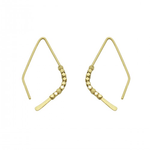 Brass Gold Plated Hand-Cut Metal Beads Hoop Earrings- A1E-8313