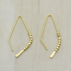Brass Gold Plated Hand-Cut Metal Beads Hoop Earrings- A1E-8313