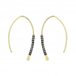 Brass Gold Plated Hoops With Black Rhodium Plated Metal Beads Earrings- A1E-8316