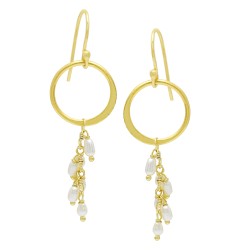 925 Sterling Silver Gold Plated Pearl Gemstone Dangle Earrings- A1E-8416