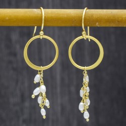 925 Sterling Silver Gold Plated Pearl Gemstone Dangle Earrings- A1E-8416