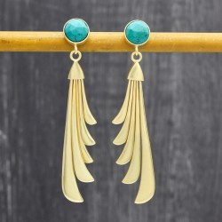 Brass Gold Plated Turquoise Gemstone Stud Earrings- A1E-8435