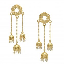 Brass Gold Plated Pearl Gemstone Jhumki Stud Earrings- A1E-8492