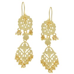 Brass Gold Plated Pearl Gemstone With Metal Beads Dangle Earrings- A1E-8540