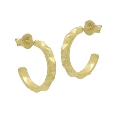 925 Sterling Silver Gold Plated Round Stud Earrings- A1E-8545