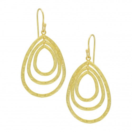 Brass Gold Plated Hammered Metal Dangle Earrings- A1E-8551