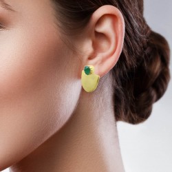 Brass Gold Plated Green Onyx Gemstone Stud Earrings- A1E-856