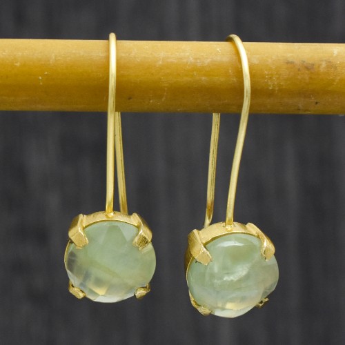 Brass Gold Plated Prehnite Gemstone Dangle Earrings- A1E-857