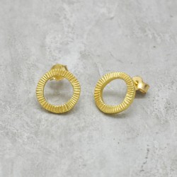 Brass Gold Plated Round Metal Stud Earrings- A1E-8589