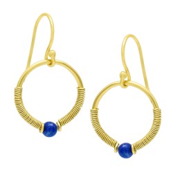 Brass Gold Plated Lapis-Lazuli Gemstone Dangle Earrings- A1E-859
