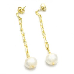 Brass Gold Plated Pearl Gemstone Stud Earrings- A1E-8616